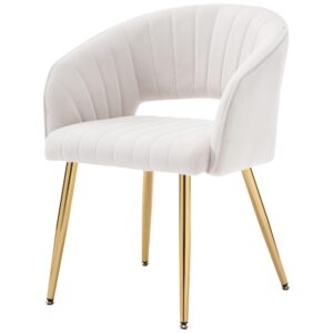 westice velvet home office desk chair set of 1, modern tufted vanity chairs with gold metal legs, upholstered accent armchair for living room restaurant, white