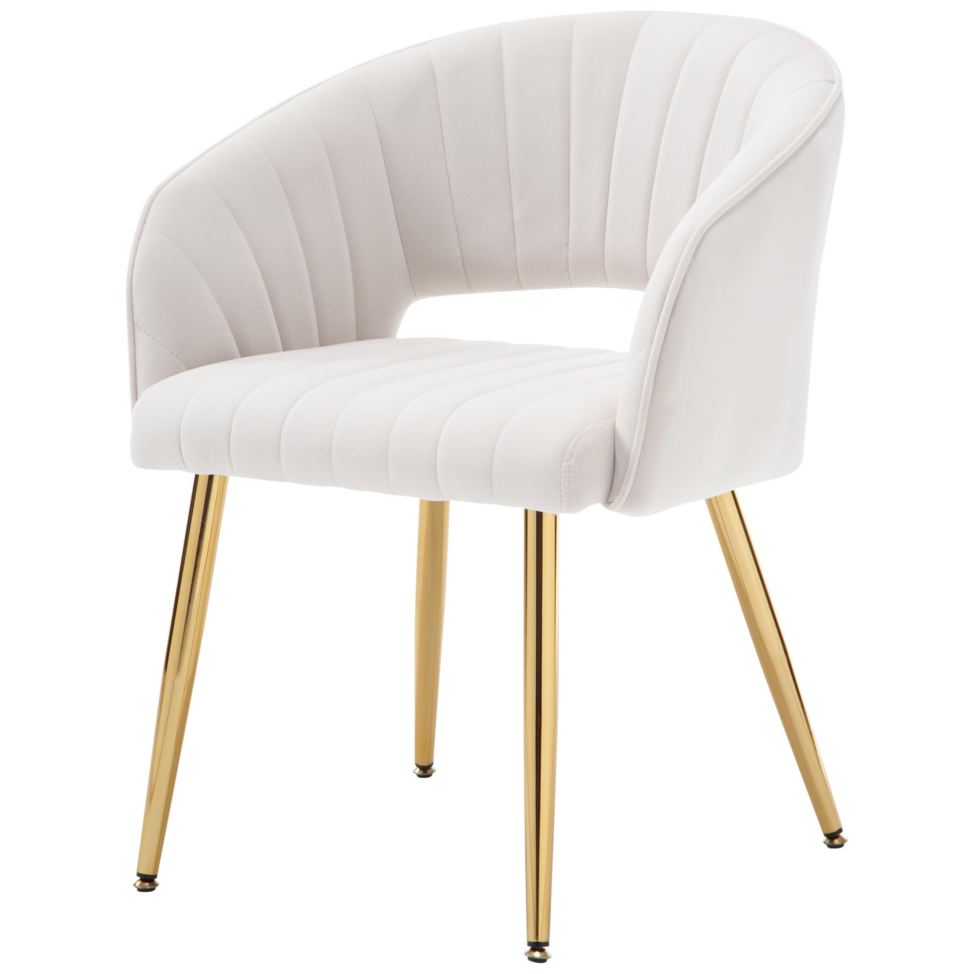 Westice Velvet Home Office Desk Chair Set of 1, Modern Tufted Vanity Chairs with Gold Metal Legs, Upholstered Accent Armchair for Living Room Restaurant, White