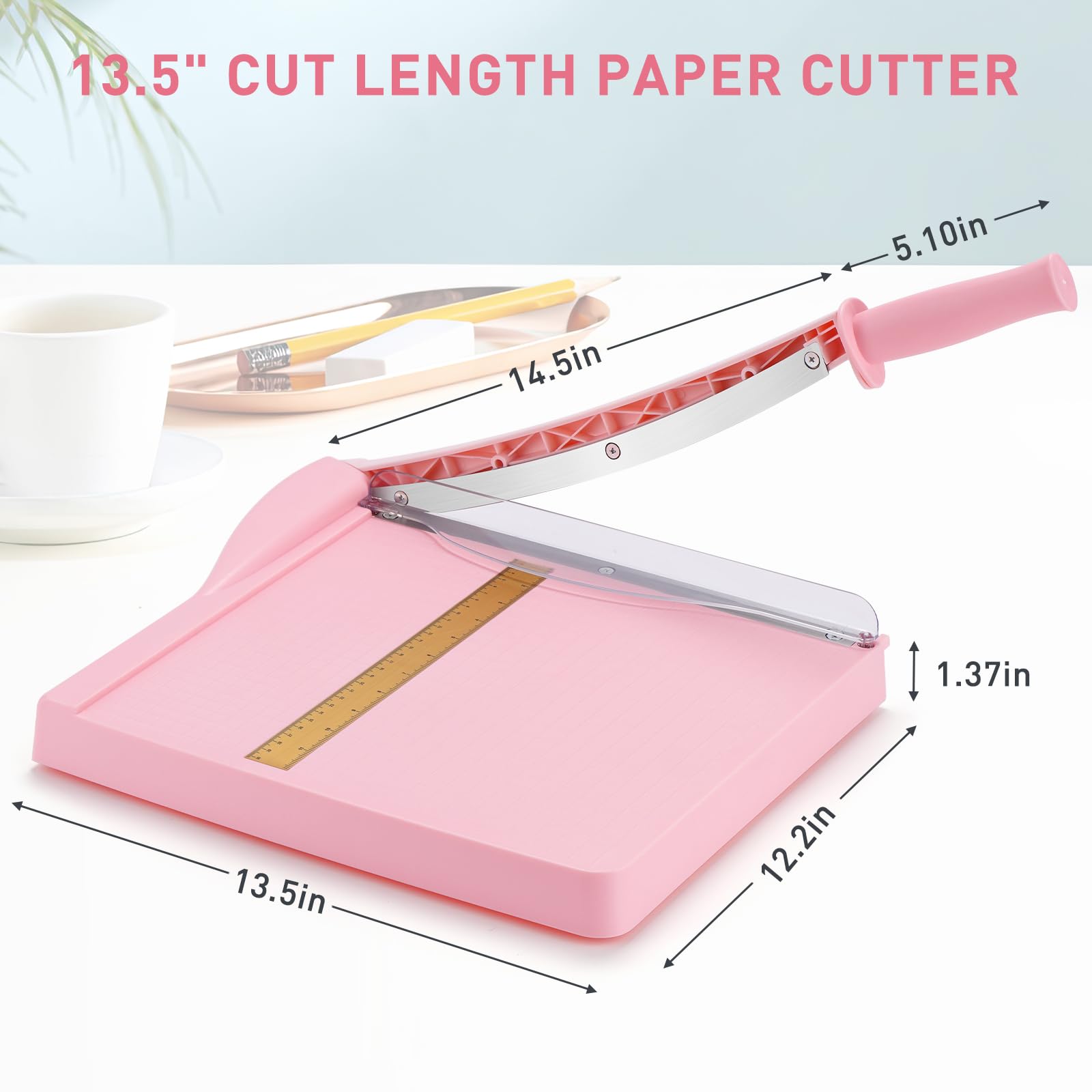 Paper Cutter, Paper Trimmer with Safety Guard, 12" Cut Length Paper Slicer with 16 Sheet Capacity Paper Cutting Board,Guillotine Paper Cutters and Trimmers for Cardstock Cardboard Vinyl (Pink)