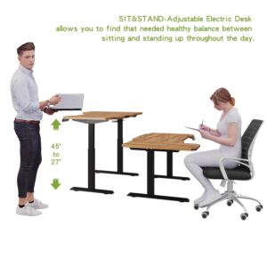 Radlove Dual Motors Height Adjustable 59'' L Shaped Electric Standing Desk with Curved Design Stand Up Table 4 Memory Keys, Computer Desk Splice Board Home Office Desk,Light Brown Top