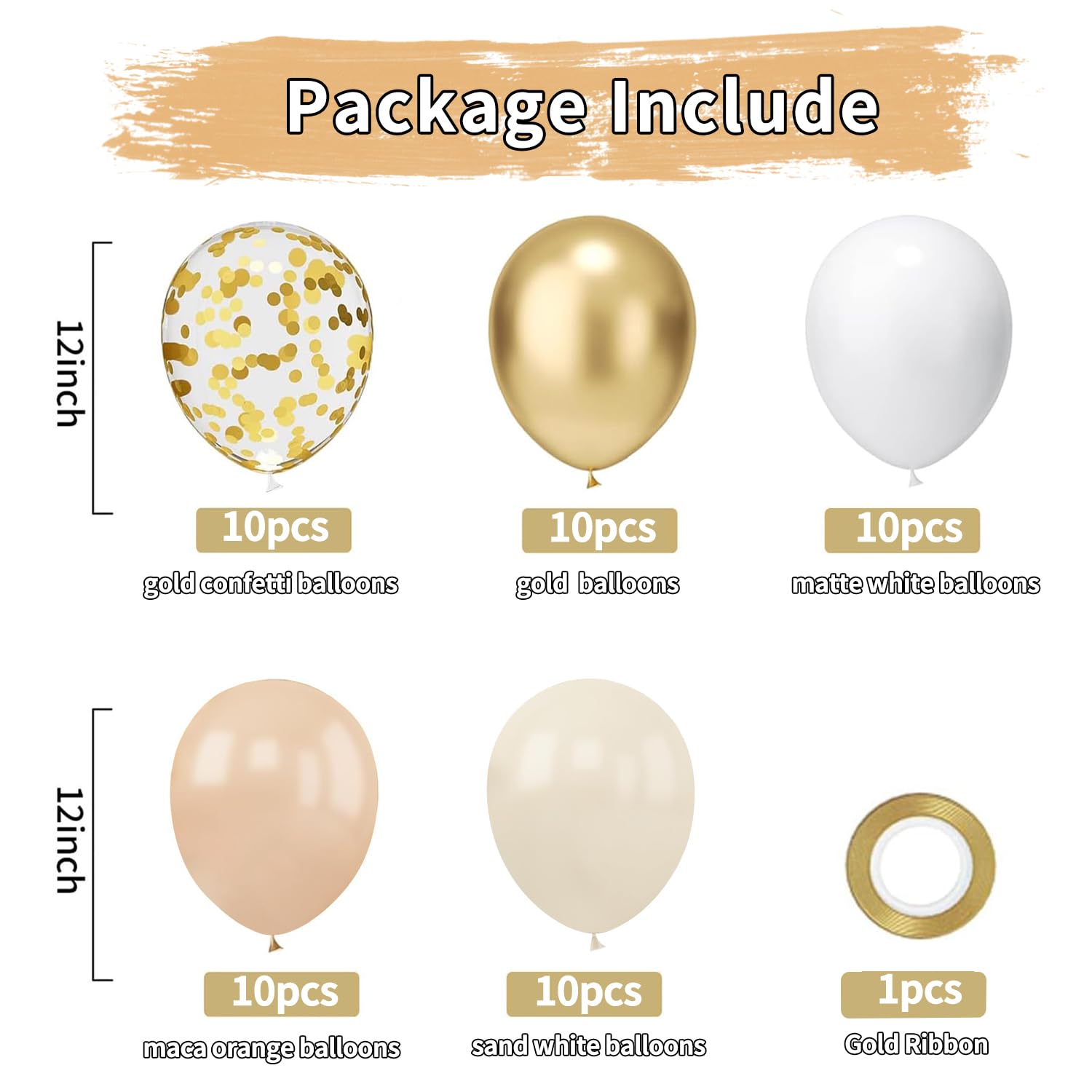 White Gold Beige Confetti Balloons, 50Pcs 12 Inch Sand White Gold Metallic Nude Cream Neutral Boho Balloons for Bridal Shower Baby Shower Birthday Wedding Party Decoration