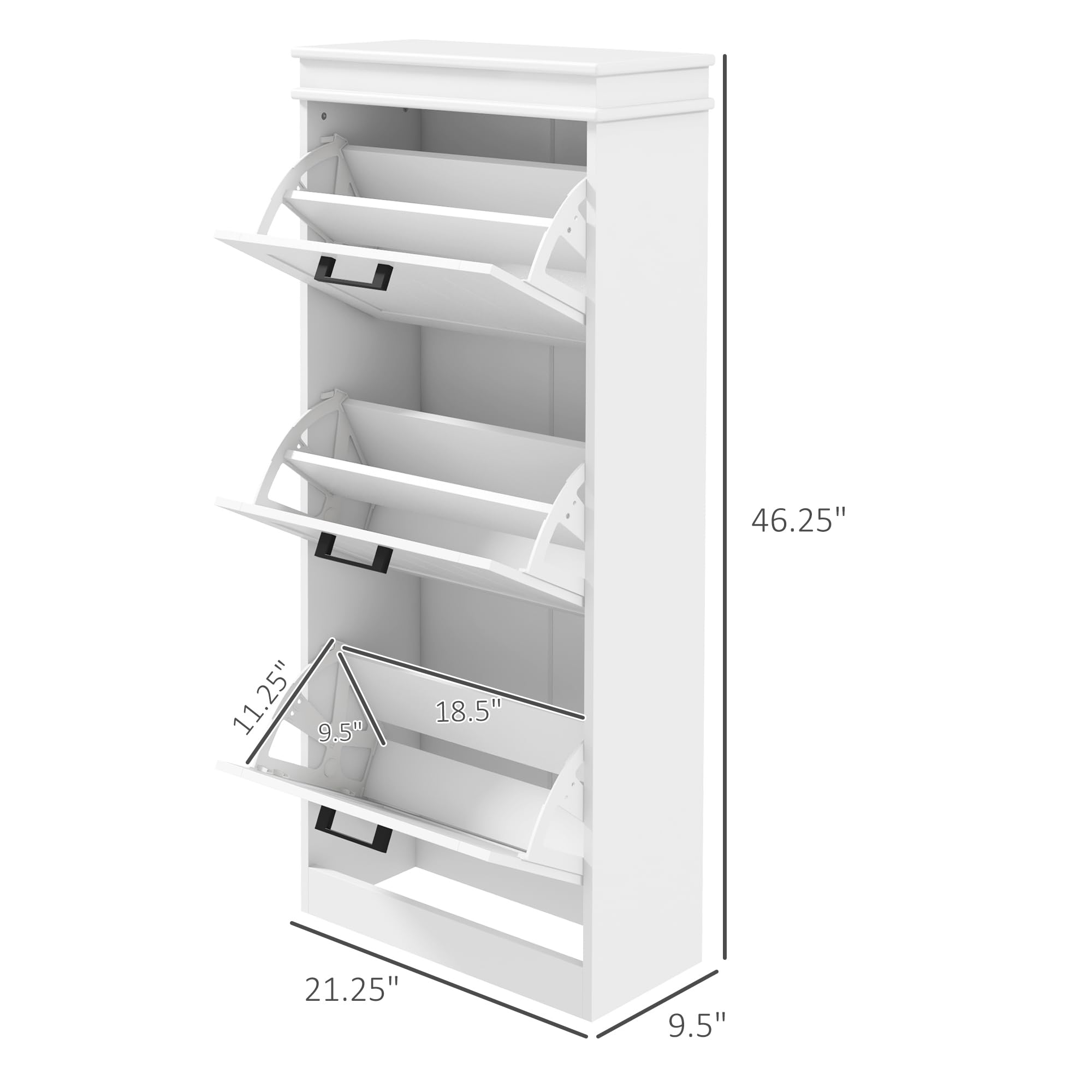 HOMCOM Shoe Cabinet for Entryway, Narrow Shoe Rack Storage Organizer with 3 Flip Drawers and Adjustable Shelves for 15 Pairs of Shoes, White