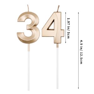 Champagne Gold 34th & 43rd Birthday Candles for Cakes, Number 34 43 Candle Cake Cupcake Topper for Birthday Anniversary Party Decoration