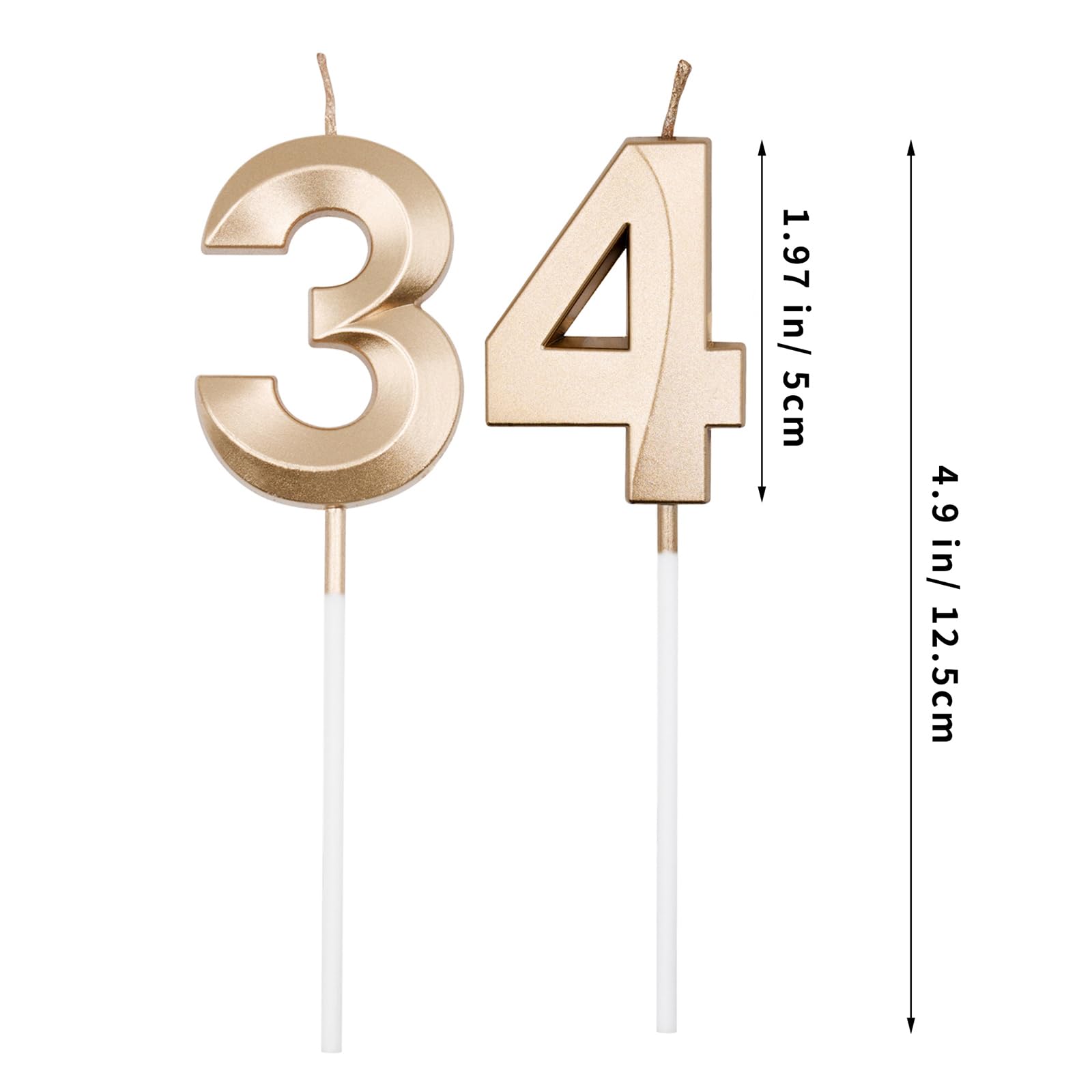 Champagne Gold 34th & 43rd Birthday Candles for Cakes, Number 34 43 Candle Cake Cupcake Topper for Birthday Anniversary Party Decoration