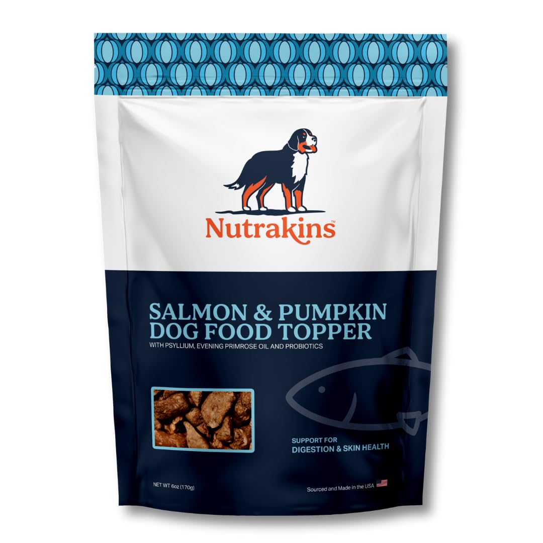 Nutrakins Salmon & Pumpkin Topper for Dogs - Freeze Dried Dog Treats & Toppers, Raw Mixers for Meals, Healthy for Picky Eaters, Natural & Wholesome Protein Add Ins, Digestive Health, Fish Oil