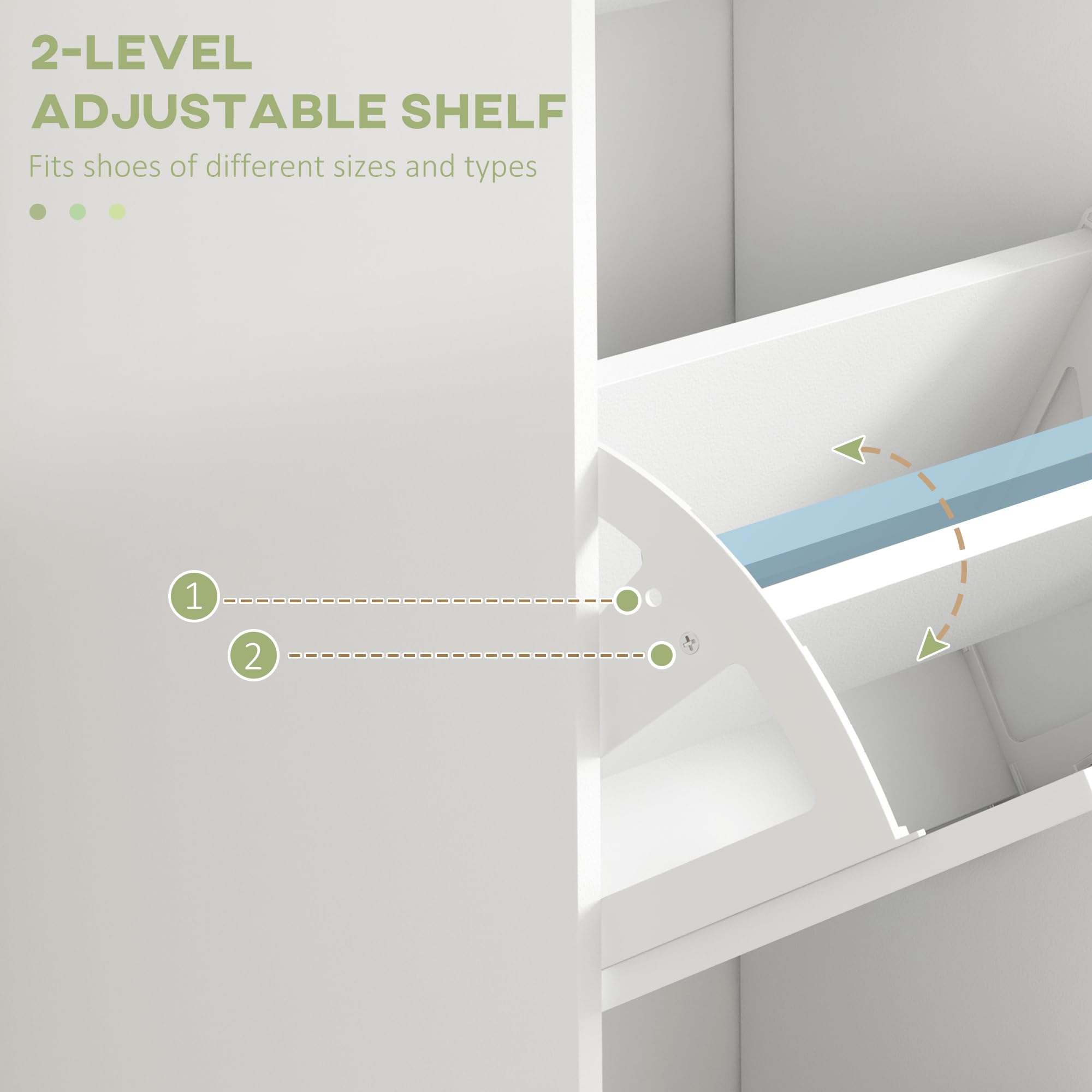 HOMCOM Shoe Cabinet for Entryway, Narrow Shoe Rack Storage Organizer with 3 Flip Drawers and Adjustable Shelves for 15 Pairs of Shoes, White