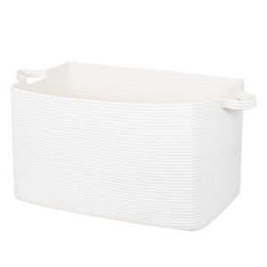 zlg 90l large cotton rope rectangular basket- white woven storage basket - ideal for baby quilt, toy, and clutter sorting basket, 24.4 "x 15" x 15 "