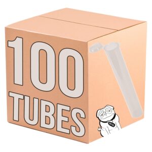 rvtus tubes 100 pack tubes | 109 mm, squeeze top, child proof, air-tight lid, eco-friendly bpa-free plastic container | clear