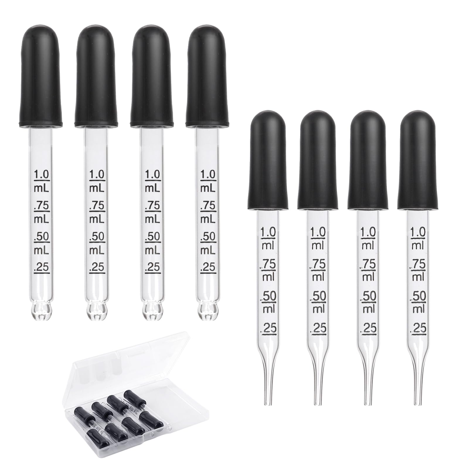 8pcs 1ml Eye Dropper, Glass Dropper with Measurements Pipettes Dropper with Rubber Head Glass Pipette for Medicine, Essential Oils, Feeding, Ear, Laboratory(2 Styles)