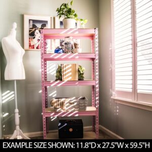 5 Tier Adjustable Steel Powder Coated Rack Storage Shelving with Engineered Wood Shelves. for Indoor Storage in garages, basements, Kitchens, etc. Large Size. 16" D x 35.5" W x 71.2" H (Pink)