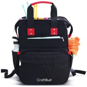 craftbud crochet backpack, crochet bag organizer, canvas knitting bag, yarn organizer for crochet accessories and supplies, travel yarn bag with usb charging port, yarn storage organizer