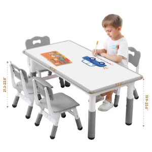 JIAOQIU Kids Table and Chair, Toddler Table and Chair Set, Adjustable Kids Table, Non-Slip Table Legs&Organizer, Graffiti Desktop, Suitable for Kids Table and Chairs Ages 3-12