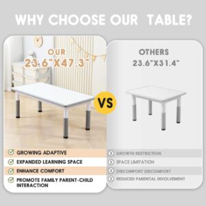 JIAOQIU Kids Table and Chair, Toddler Table and Chair Set, Adjustable Kids Table, Non-Slip Table Legs&Organizer, Graffiti Desktop, Suitable for Kids Table and Chairs Ages 3-12