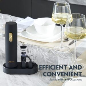 KITVINOUS Electric Wine Opener Set with Charging Base, Reusable Automatic Wine Bottle Opener with LED Light, Portable Corkscrew with Pour & Preserver Vacuum Stopper, Black