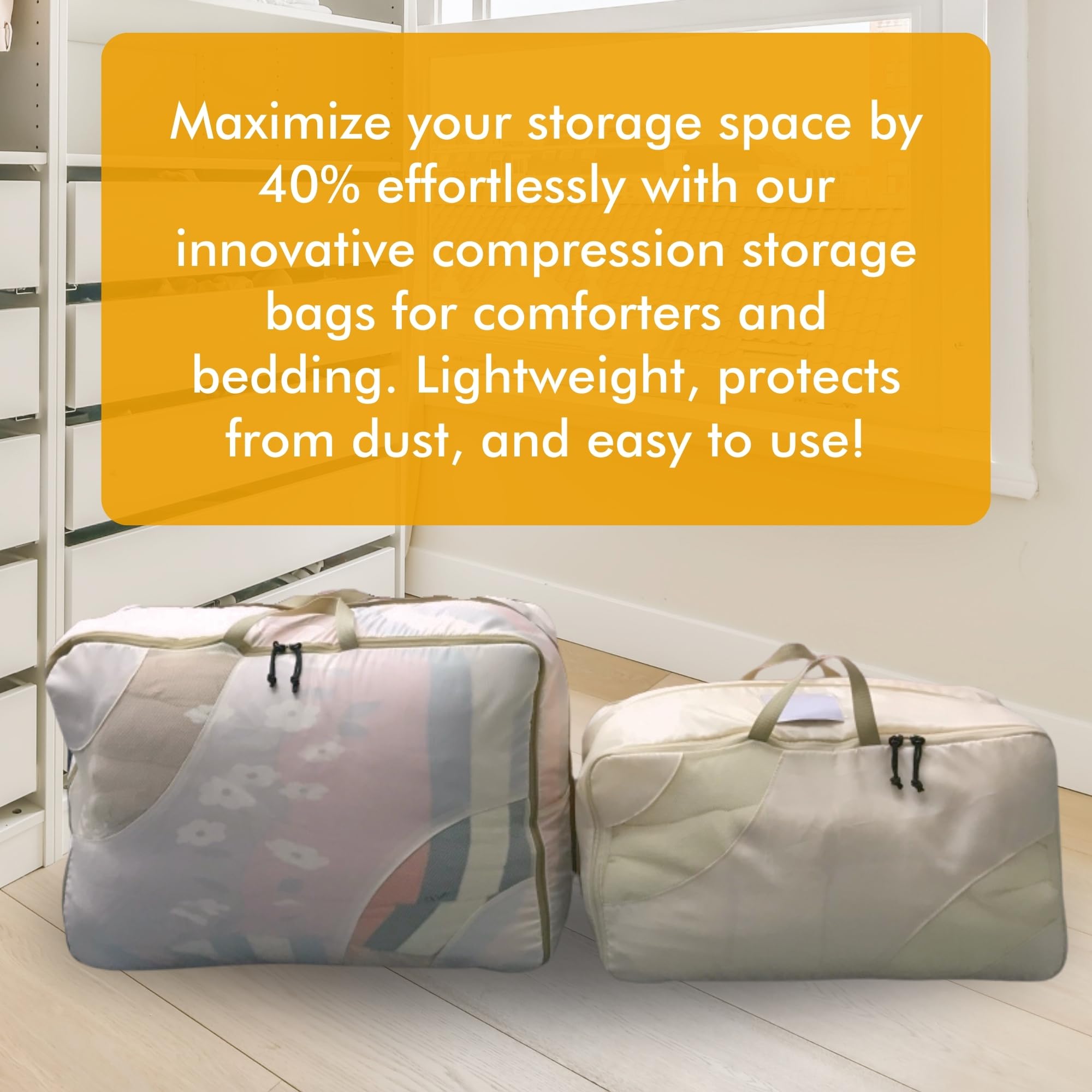 HappiBox 2-pack XXL Comforter Storage Bag - Space Saving Compression Bag for Pillows, Blankets, Bedding -Collapsible Extra Large Mesh Packing Cube - Queen King (2-pack Large Size 28x20x11")