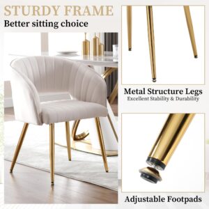 Westice Velvet Home Office Desk Chair Set of 1, Modern Tufted Vanity Chairs with Gold Metal Legs, Upholstered Accent Armchair for Living Room Restaurant, White