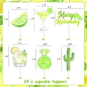 JOYMEMO 24 Pcs Margs & Matrimony Bachelorette Cupcake Toppers - Green Margarita Bridal Shower Decorations, Margaritas and Matrimony Bridal Shower Cake Decor for Mexican Fiesta Wedding Party