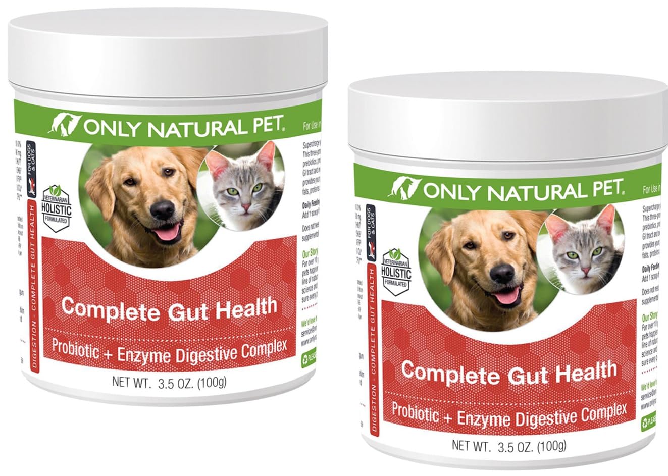 Only Natural Pet Complete Gut Health Complex - Probiotics & Digestive Enzyme Supplement for Dogs & Cats - Promotes Healthy Digestion, Immune System, Nutrient Absorption -3.5oz Powder (Pack of 2)