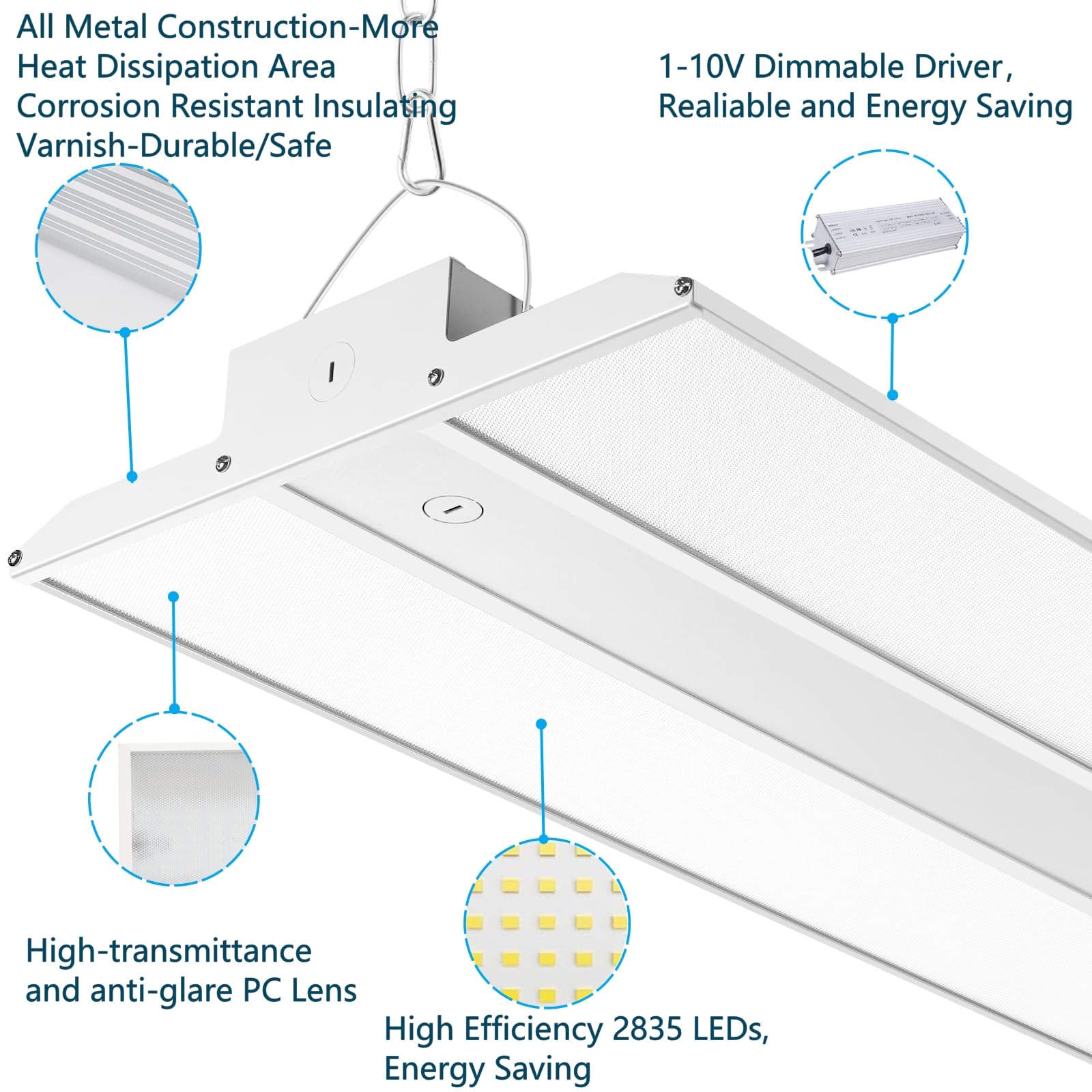 160W LED Linear High Bay Light Fixture, 1-10V Dimmimg LED Linear Highbay Shop Lights, 5000K Daylight 22400LM(140LM/W) 100-277V for Garage, Factory, Workshop,Warehouse