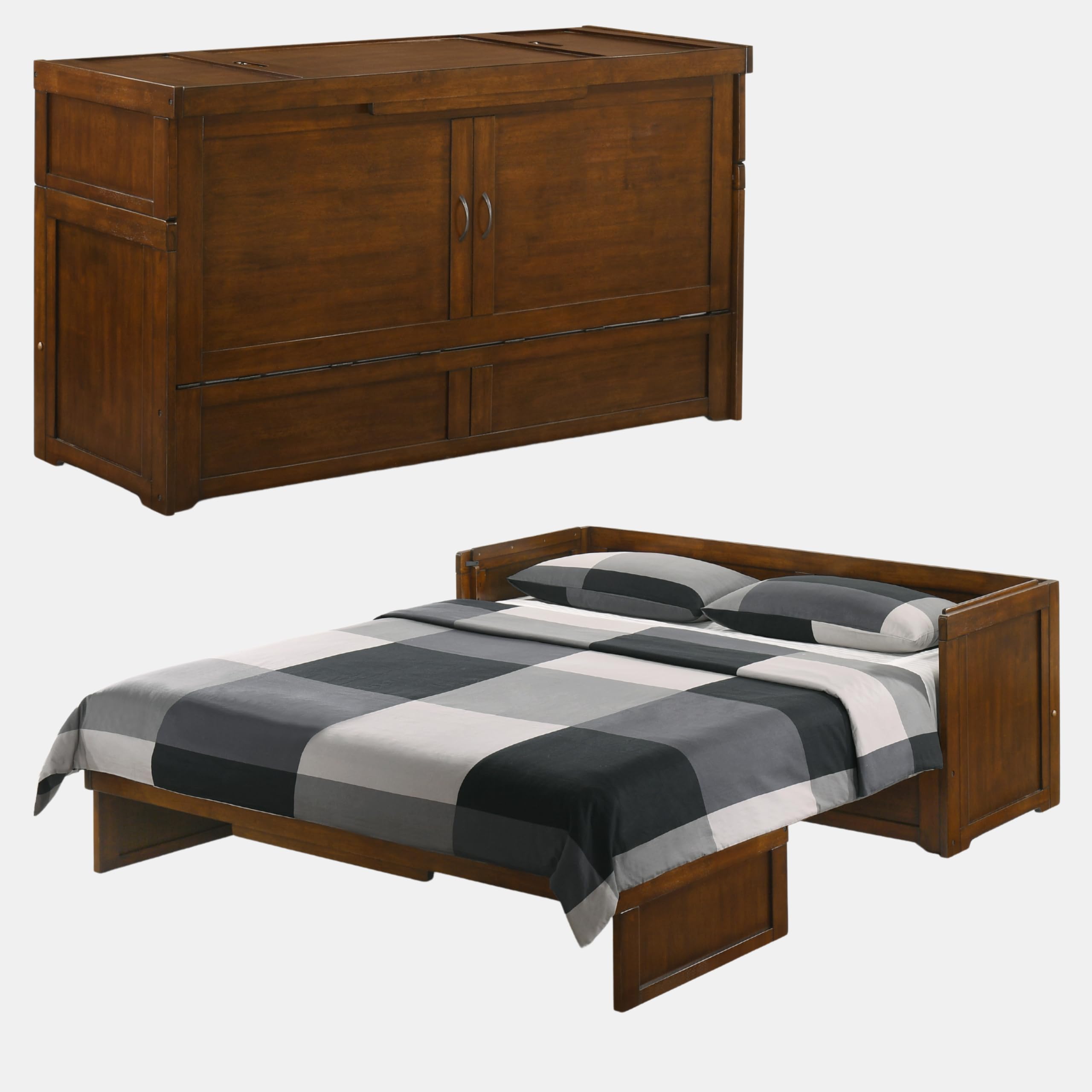 NIGHT & DAY Furniture Murphy Cube Cabinet Bed (Black Walnut, Queen)