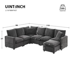 WILLIAMSPACE 110"*84" Sectional Sofa Couch for Living Room, Modern Upholstered 7 Seat U-Shape Sofa Couch with 2 Pillows, Freely Combinable Modular Sofa Funiture for Apartment, Chenille Fabric (Black)