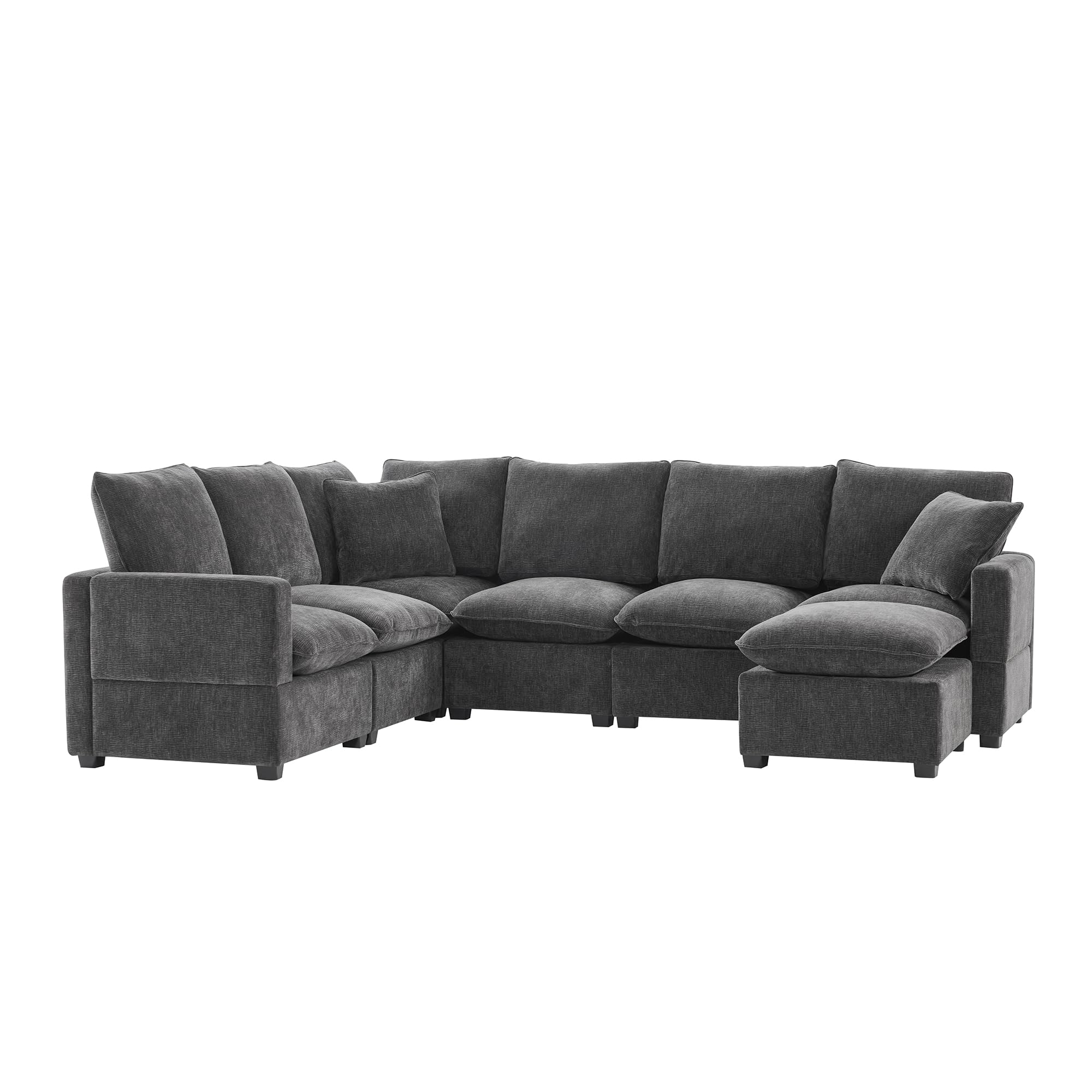 WILLIAMSPACE 110"*84" Sectional Sofa Couch for Living Room, Modern Upholstered 7 Seat U-Shape Sofa Couch with 2 Pillows, Freely Combinable Modular Sofa Funiture for Apartment, Chenille Fabric (Black)