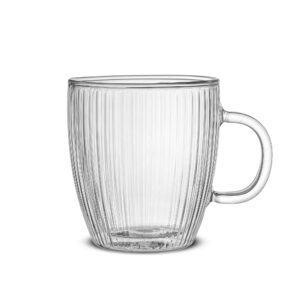 JoyJolt Fluted Glass Coffee Mugs, Double Wall Coffee Mugs. 13.5oz Clear Coffee Mug Set of 2. Latte Glasses, Glass Cappuccino Mugs, Clear Glass Coffee Mug. Ribbed Mugs