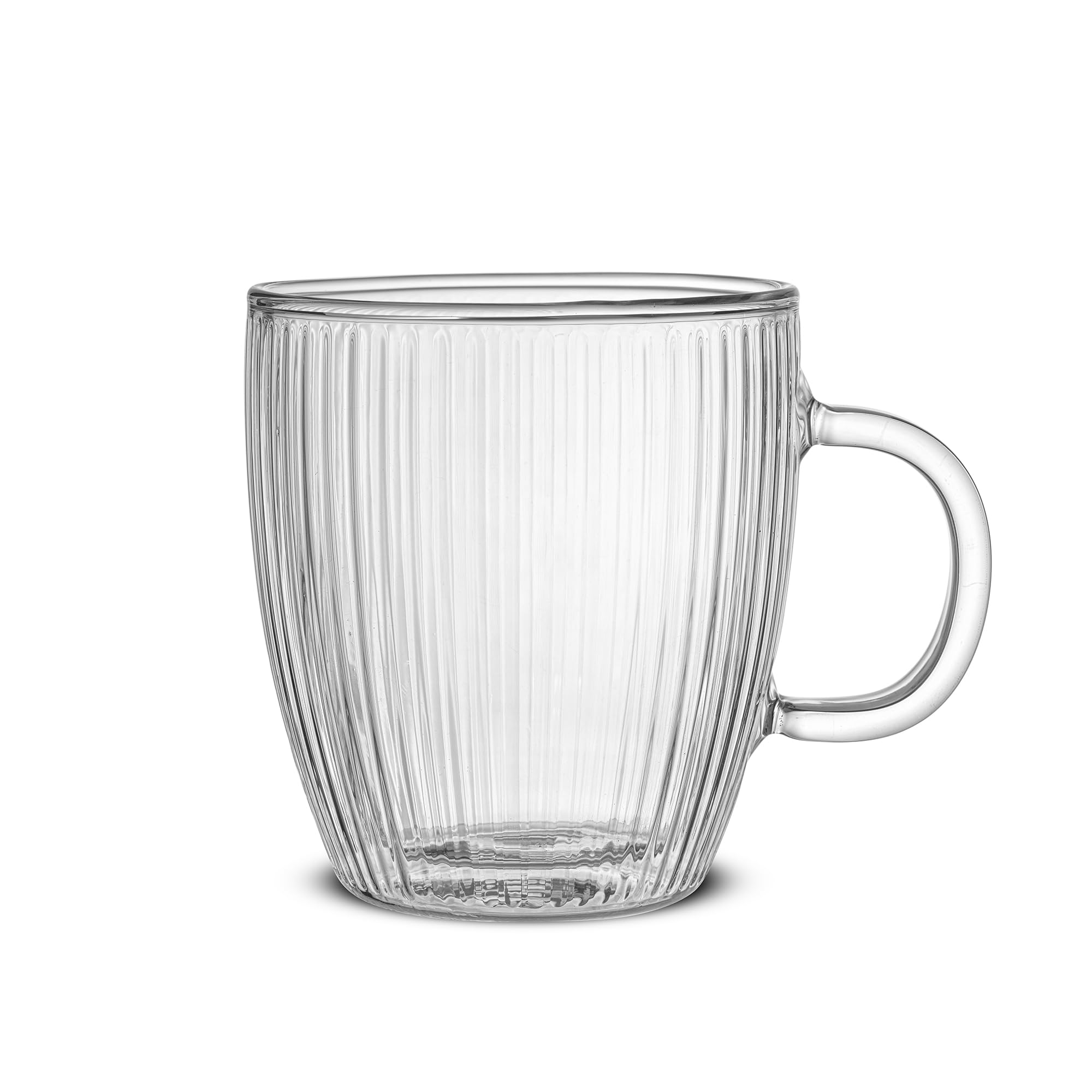 JoyJolt Fluted Glass Coffee Mugs, Double Wall Coffee Mugs. 13.5oz Clear Coffee Mug Set of 2. Latte Glasses, Glass Cappuccino Mugs, Clear Glass Coffee Mug. Ribbed Mugs