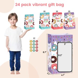 Shindel 24PCS Party Favor Bags, Donut Gift Bags with Stickers Paper Candy Bags Goodie Bags for Party Decoration 4.7" x 3.1" x 8.7"