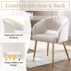 Westice Velvet Home Office Desk Chair Set of 1, Modern Tufted Vanity Chairs with Gold Metal Legs, Upholstered Accent Armchair for Living Room Restaurant, White