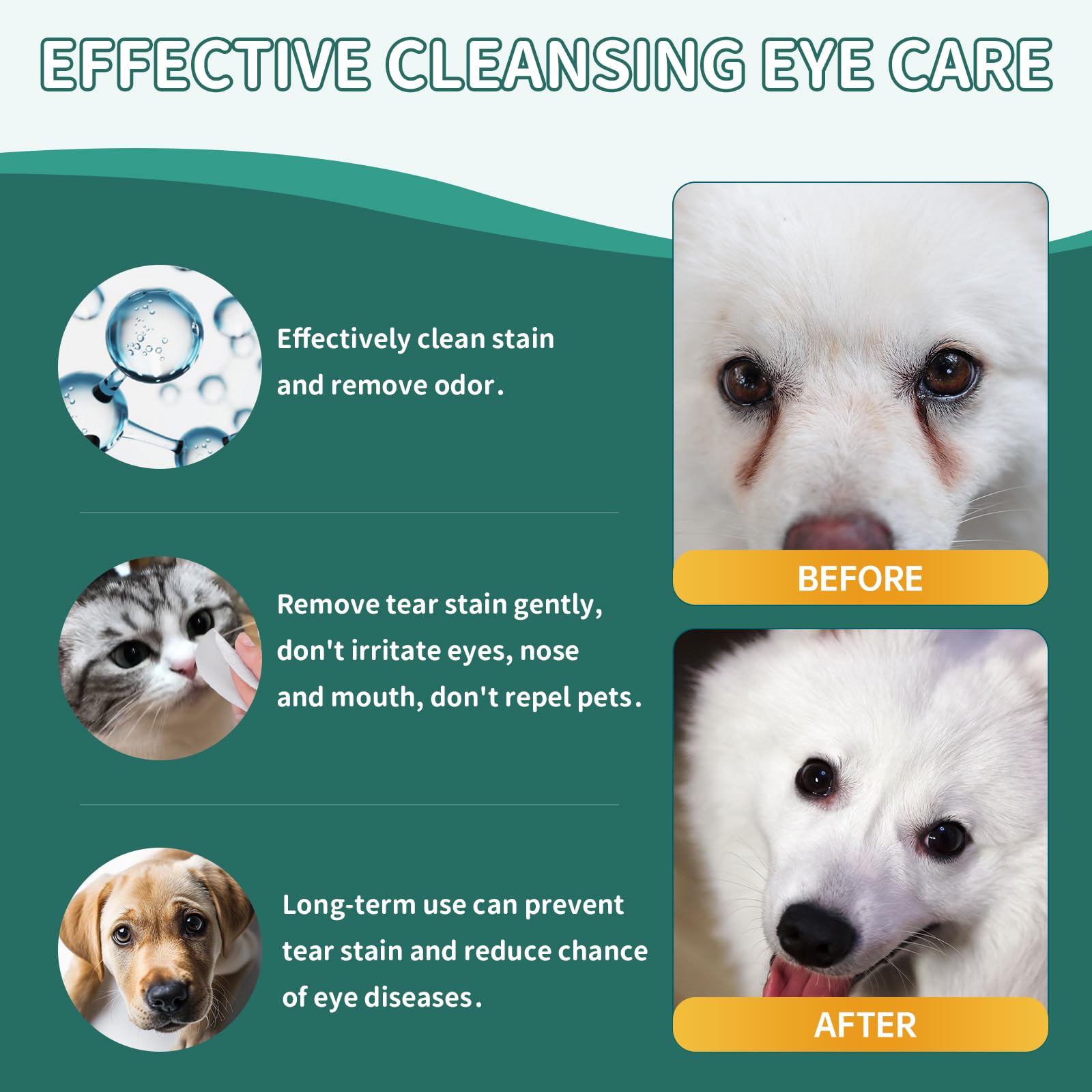 VICSOM Eye Wipes for Dogs & Cats, 200 Pcs Cat Dog Eye Wipes Tear Stain Remover, Pet Eye Wipes Presoaked & Textured Eye & Face Wipes, Gently Remove Eye Debris, Discharge, Mucus Secretions