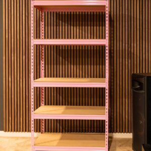 5 Tier Adjustable Steel Powder Coated Rack Storage Shelving with Engineered Wood Shelves. for Indoor Storage in garages, basements, Kitchens, etc. Large Size. 16" D x 35.5" W x 71.2" H (Pink)