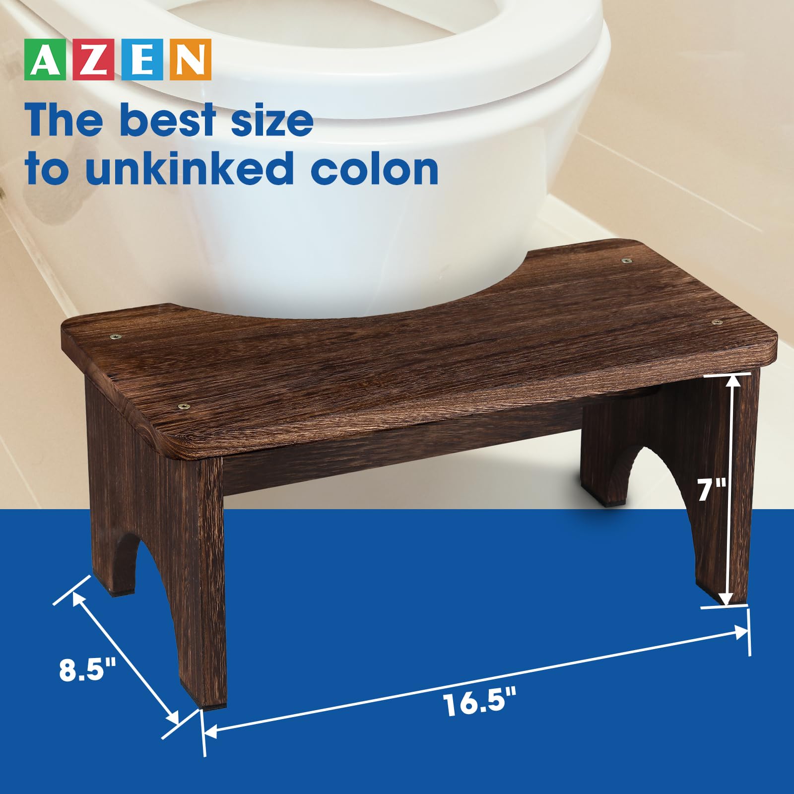 AZEN Wood Toilet Stool Squat Adult, Poop Stool for Bathroom Adults, Portable Toilet Potty Stool for Adults, 7 Inch Height