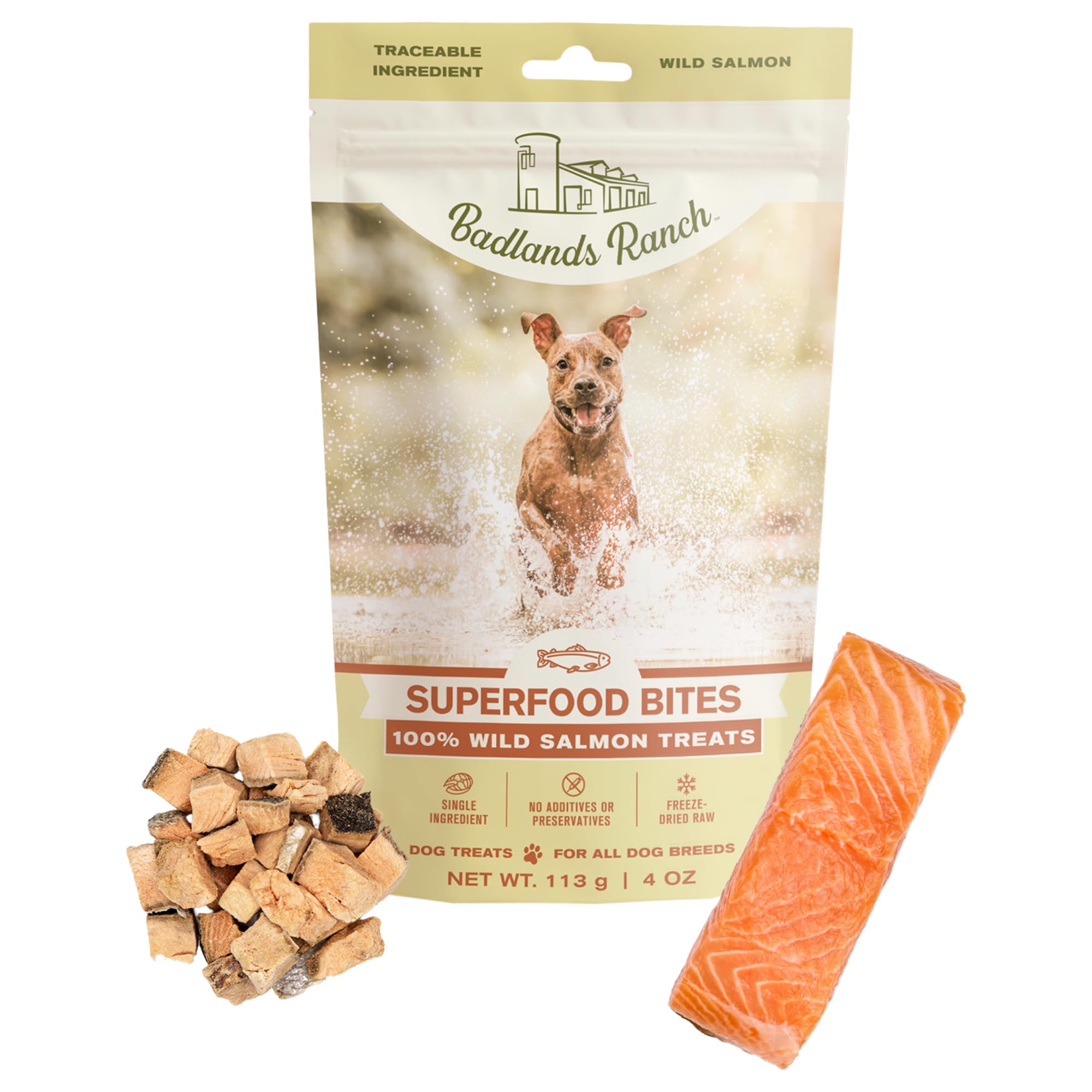 BADLANDS RANCH - Superfood Bite, Freeze-Dried Raw Dog Treats - Protein Rich, Train & Reward, Traceable Single Ingredient by Katherine Heigl (Wild Salmon)