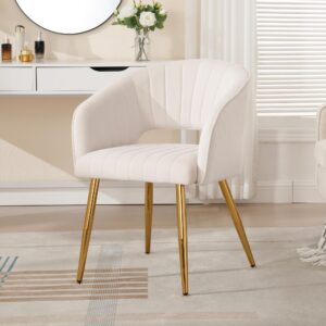 Westice Velvet Home Office Desk Chair Set of 1, Modern Tufted Vanity Chairs with Gold Metal Legs, Upholstered Accent Armchair for Living Room Restaurant, White