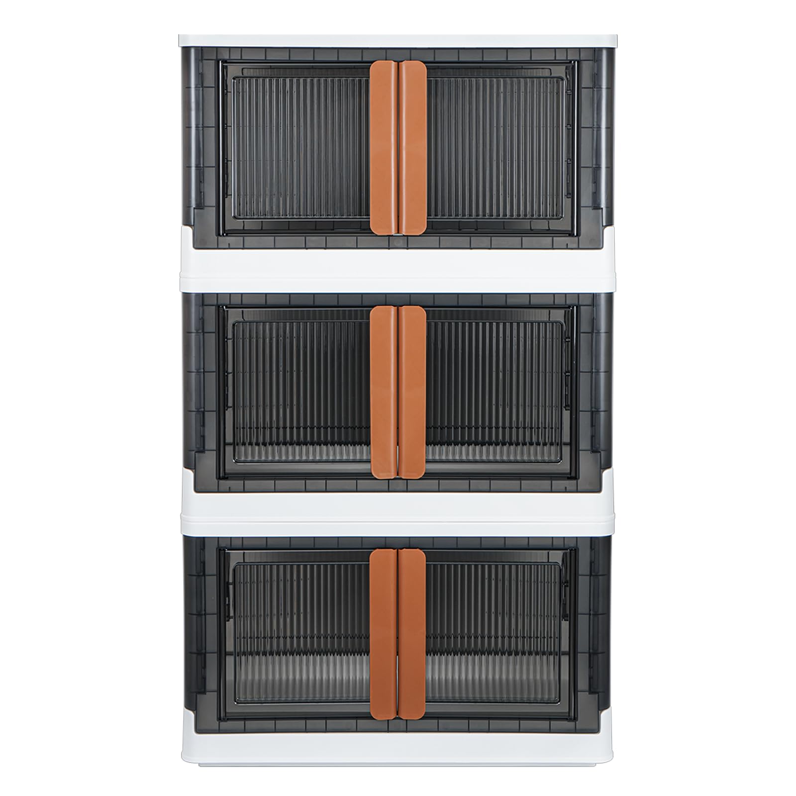 Ezee Space Stackable Storage Bins with Wheels - (3-Pack) - Stackable Storage Drawers - (8.4-Gal) - Collapsible storage bins with lids - Multifunctional Foldable storage boxes with doors