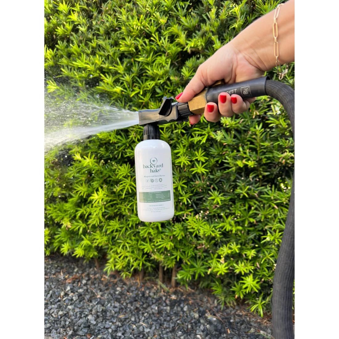 Backyard Halo Mosquito Barrier End Hose Sprayer Kit | DEET Free | Two 16 Fl Oz Bottles | Children, Adult, and Pet Safe | Friendly to The Environment | Reduces Mosquitoes | Covers 2,400 SqFt