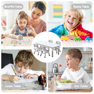 JIAOQIU Kids Table and Chair, Toddler Table and Chair Set, Adjustable Kids Table, Non-Slip Table Legs&Organizer, Graffiti Desktop, Suitable for Kids Table and Chairs Ages 3-12