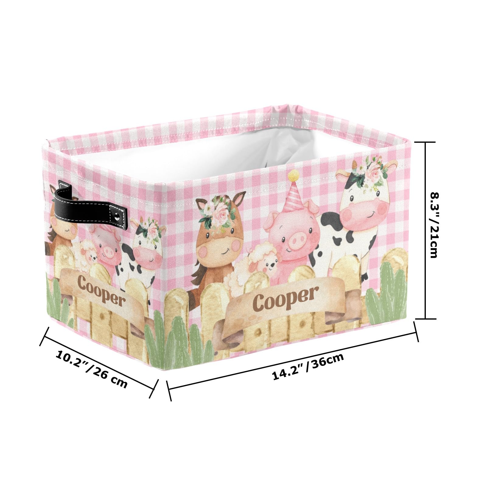 Farm Sheep Happy Cow Horse Fabric Storage Basket for Organizing Closet Shelf Nursery Toy Decorative Closet Organizers with Handles Cubes