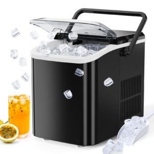 olixis ice maker countertop, 9 cubes ready in 6 mins, 26lbs in 24hrs, self-cleaning ice machine with ice scoop and basket, 2 sizes of bullet ice black