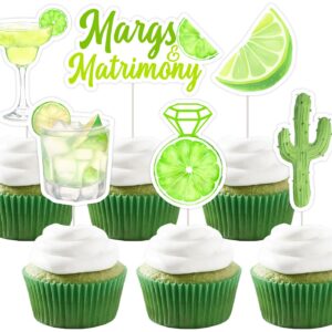 JOYMEMO 24 Pcs Margs & Matrimony Bachelorette Cupcake Toppers - Green Margarita Bridal Shower Decorations, Margaritas and Matrimony Bridal Shower Cake Decor for Mexican Fiesta Wedding Party