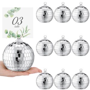 engrowtic 10 pcs disco ball place card holders 4 inch large silver table number holder for photo name card stands disco centerpiece decor for holiday wedding party birthday table display menu picture