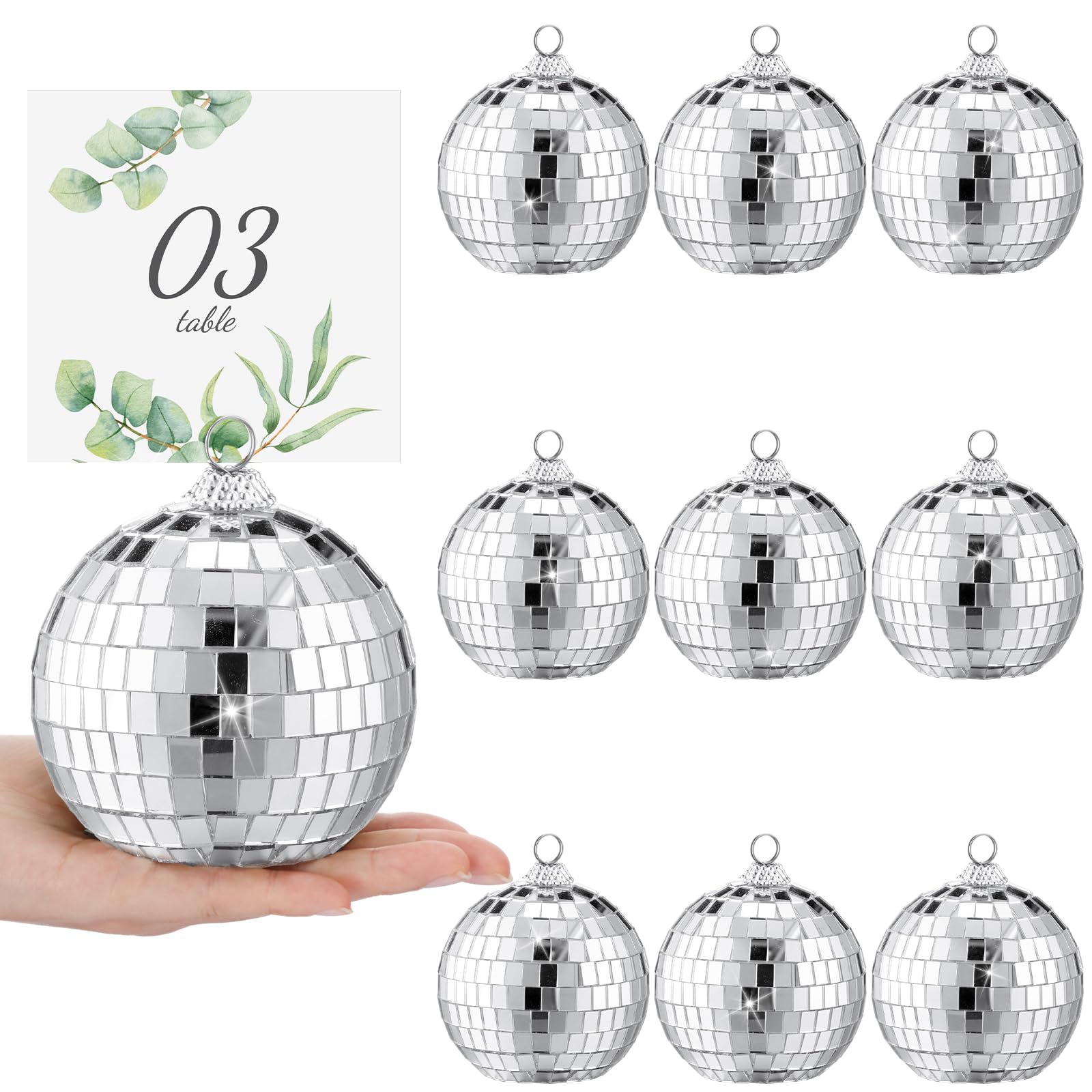 Engrowtic 10 Pcs Disco Ball Place Card Holders 4 Inch Large Silver Table Number Holder for Photo Name Card Stands Disco Centerpiece Decor for Holiday Wedding Party Birthday Table Display Menu Picture