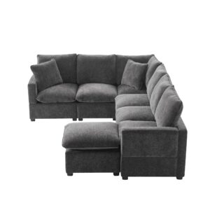 WILLIAMSPACE 110"*84" Sectional Sofa Couch for Living Room, Modern Upholstered 7 Seat U-Shape Sofa Couch with 2 Pillows, Freely Combinable Modular Sofa Funiture for Apartment, Chenille Fabric (Black)