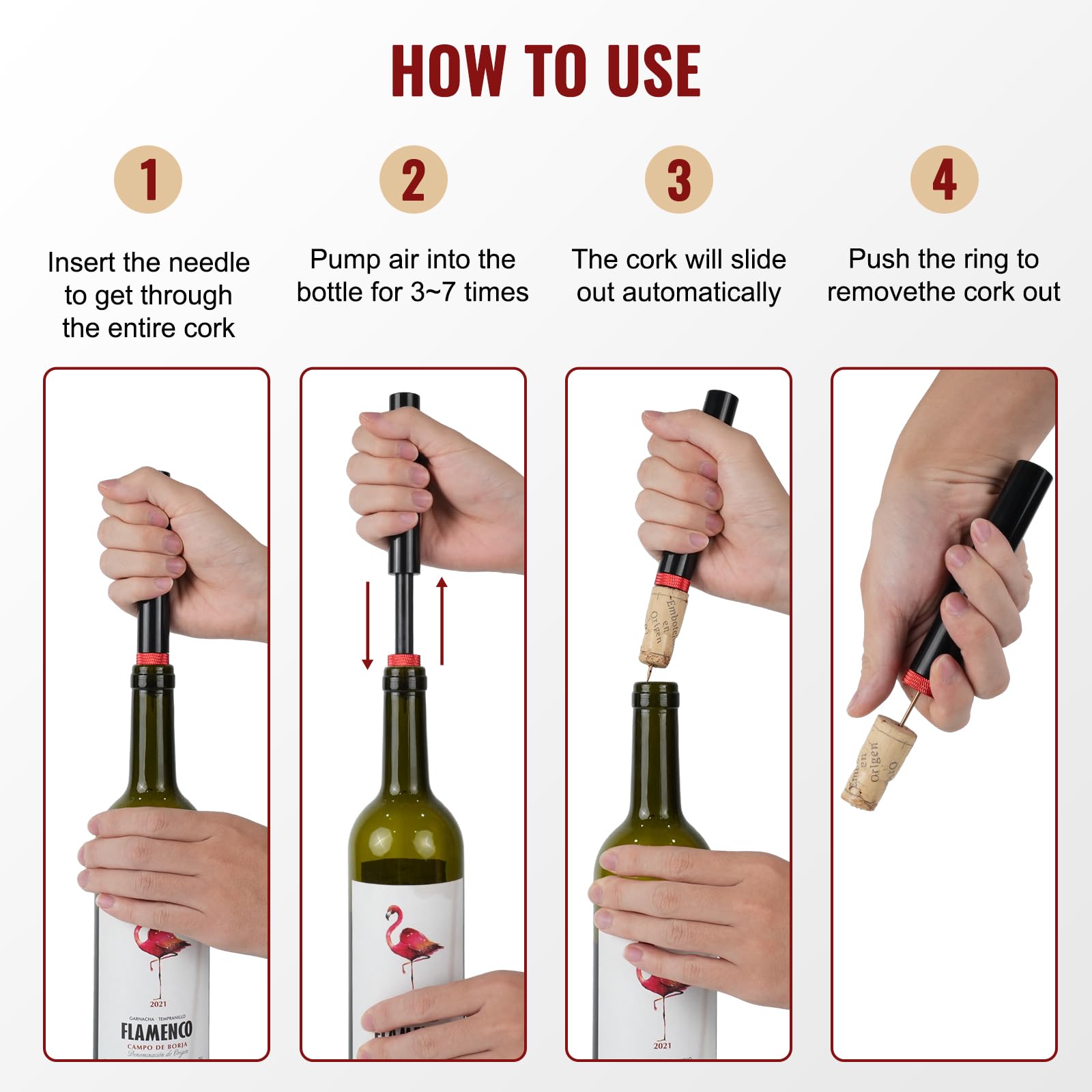 Tyzine Wine Air Pressure Pump Bottle Opener,Efficient Corkscrew Bottle Opener,Easy Screw Out Tool,Portable Pocket Bottle Opener Great For Wine Lovers,Perfect Wine Gift. (red-1pcs)