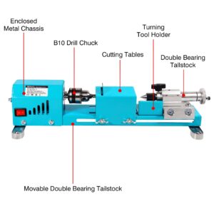 BERXOL Mini Wood Lathe Machine, 12V- 24VDC,7 Variabla Speeds 4000-9000 RPM, with Wood Lathe Milling Accessories, for Wood Polishing, Grinding, Cutting and Milling DIY … (A)