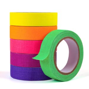 htvront uv blacklight reactive neon tape, 6 colors neon gaffer tape, fluorescent uv black light glow in the dark tape for uv party 0.6inch x 16.5ft x 6 rolls