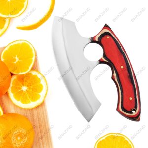 BNAZIND Handmade Ulu Knife | Alaskan Ulu Knife with Sheath | Multi-Purpose Mezzaluna Ulu Knife | Pizza Cutter Rocker Knife | Curved Crescent knife. (BNZ-ULU-06)