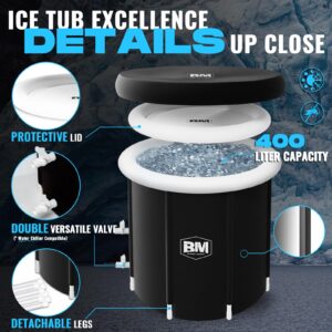 Ice Bath Tub Cold Plunge - 2 Valves, XL Ice Plunge Tub for Athletes Outdoor, 31.5"H Inflatable Recovery Bathtub for Adults, Multiple Layered, 106 Gallons Capacity