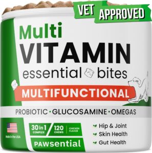 dog multivitamin chewable supplement - dog vitamins + glucosamine, omega, probiotics - hip & joint support, skin & coat, gut health - adult & senior dog treats